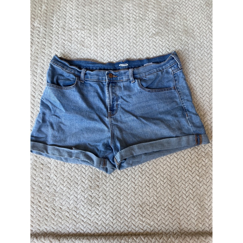 Old Navy Womens Size 16 Medium Wash Denim Cuffed Jean Shorts Stretch Blue